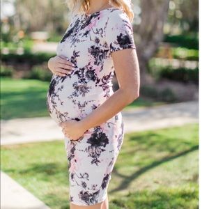 PinkBlush Tall White Floral Fitted Maternity Dress